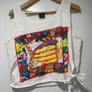 Women's White Tank Top with Colorful Fish Design